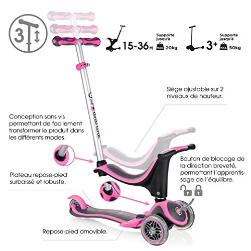 Globber Children’s EVO 4-en-1 Patinete Infantil, Infantil, EVO 4-In-1 Plus, Rosa Oscuro, n/a
