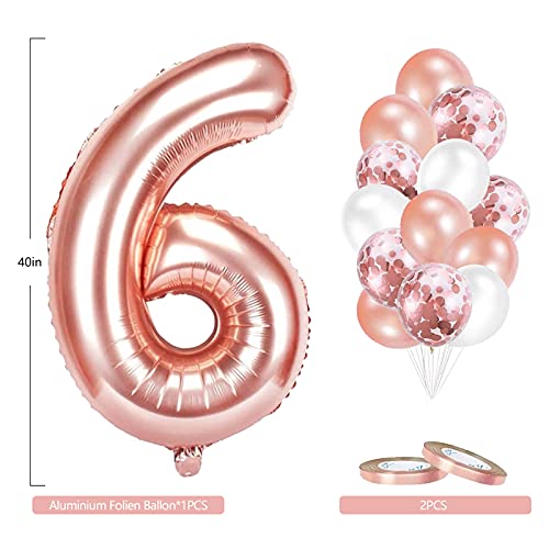 Globo de 6º cumpleaños, color oro rosa, decoración de cumpleaños infantil, para niñas, con números, estrella y estrella, para decoración de 6 años