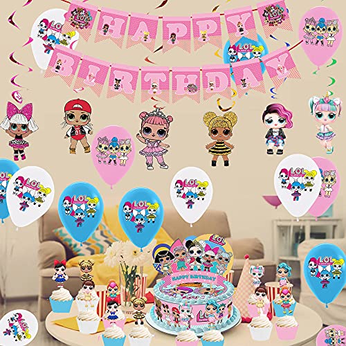 Globos de Fiesta Cumpleaños para Lol Surprise Pancarta de Feliz Cumpleaños Lol Remolinos Colgantes de Decoración Lol Surprise Decoracion Tarta