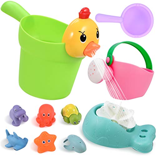 GOLDGE 10pz Juguetes Bañera para Bebés, Juguetes de Natación del Flotante Juegos de Agua Orgsnizador Baño Los Niños Niña Juguetes Educativos Seguro sin BPA