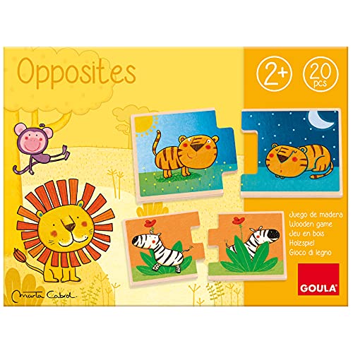 Goula - Contrarios, Leo el Rey de la Selva, Puzzle de madera educativo para aprender los contrarios a partir de 2 años