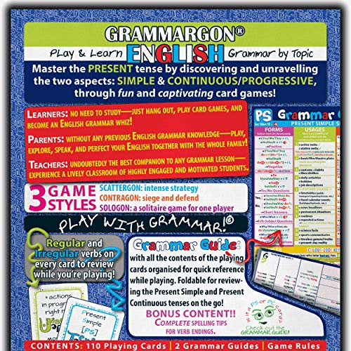 GRAMMARGON® Play & Learn English Grammar by Topic: Present Simple VS Present Continuous/Progressive | juego de cartas para aprender inglés- niños y adultos, A1-C2, Edición Internacional en inglés