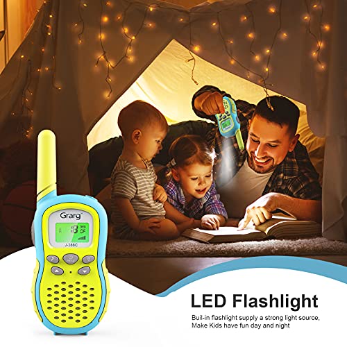 Grarg Walkie Talkie Niños,Walky Talky Niños Juguetes para 3-12 Años,3KM Largo Alcance 16 Canales Linterna LCD VOX 10 Tonos de Llamada Walkie Talkie Juguete para Actividades Externas Camping- 2PCS