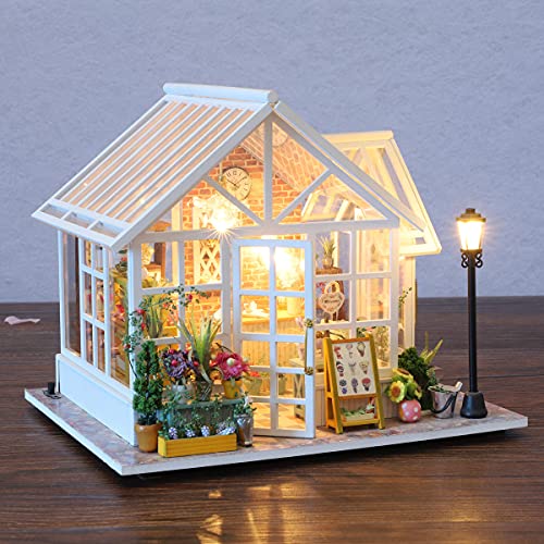 GuDoQi Casa en Miniatura con Música para Construir, Casa de Muñecas en Miniatura, Kit de Manualidades DIY, Regalos Hechos a Mano para Cumpleaños y Navidad, Tienda de Flores
