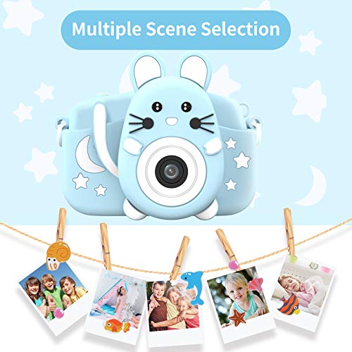 Hangrui Cámara Digital para Niños,Cámara Fotos Infantil con 32GB TF Tarjeta,Pantalla de Protección Ocular IPS de 1080P 2,0" HD Selfie Video Cámara Fotos Niños Regalos para Niños y niñas(Azul)