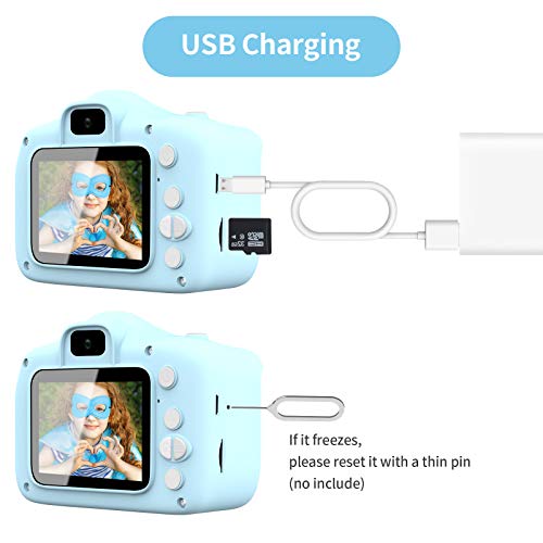 Hangrui Cámara Digital para Niños,Cámara Fotos Infantil con 32GB TF Tarjeta,Pantalla de Protección Ocular IPS de 1080P 2,0" HD Selfie Video Cámara Fotos Niños Regalos para Niños y niñas(Azul)