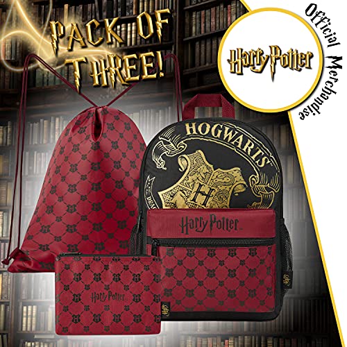 HARRY POTTER Mochilas Escolares, Set con Mochila Escolar, Mochila Cuerdas y Estuche Escolar de Hogwarts