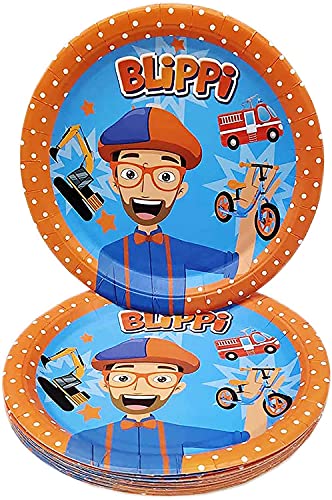 HASAKA Suministros de fiesta de cumpleaños para profesores de inglés Blippi, cenas para niños, decoraciones de fiesta de cumpleaños con temática BLippi (41 piezas)