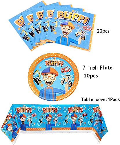 HASAKA Suministros de fiesta de cumpleaños para profesores de inglés Blippi, cenas para niños, decoraciones de fiesta de cumpleaños con temática BLippi (41 piezas)
