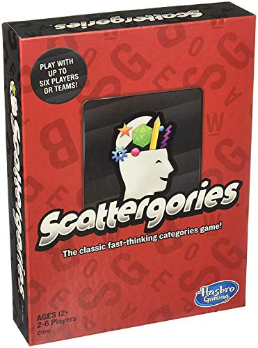 Hasbro C1941 Scattergories- Juego de categorías de Pensamiento rápido, no Dejes Que se acabe el Tiempo, Juegos de Palabras, Edades 12+, Rojo, Blanco