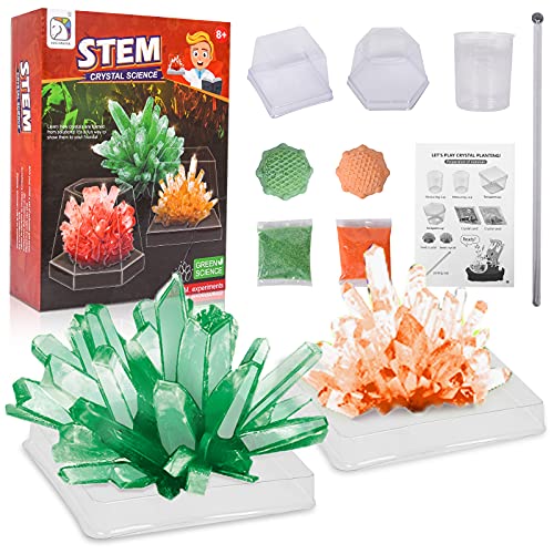 Herefun Cultivo De Cristal para Niños, Kit De Ciencia De Fabricación De Cristal, Laboratorio Experimento Educativo Regalo de Juguete para Bricolaje Niños 8 Años (Naranja Verde)