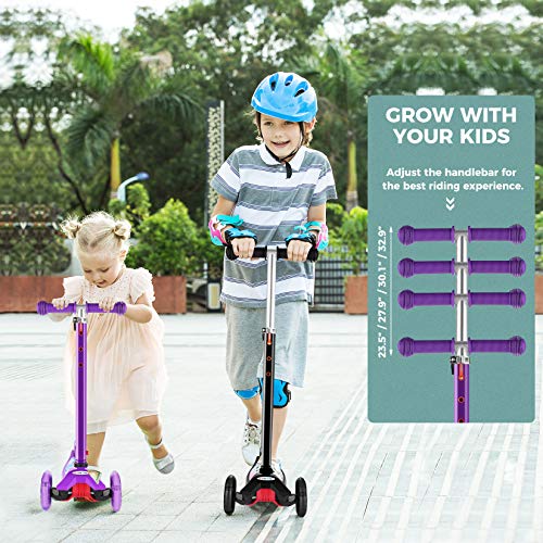 Hikole Patinete 3 Led Ruedas para 3 a 12 Años Patinete Ajustable, Diseño Plegable, Manillar Ajustable, Carga Máxima de 110lb