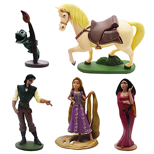 Hilloly 5 pcs Decoración para Tarta Rapunzel Princesa Cake Topper Enredados Mini Juego de Figuras Niños Fiesta de cumpleaños Pastel Decoración Suministros Decoración