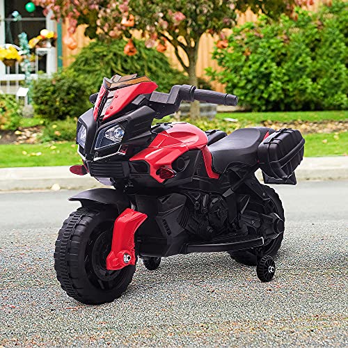 HOMCOM Moto Eléctrica para Niños de +18 Meses 6V con Faros Bocina 2 Ruedas de Equilibrio Velocidad Máx. de 3 km/h Motocicleta de Juguete 88,5x42,5x49 cm Rojo