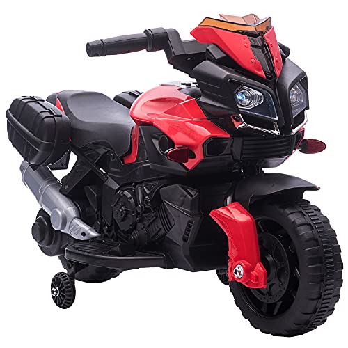 HOMCOM Moto Eléctrica para Niños de +18 Meses 6V con Faros Bocina 2 Ruedas de Equilibrio Velocidad Máx. de 3 km/h Motocicleta de Juguete 88,5x42,5x49 cm Rojo