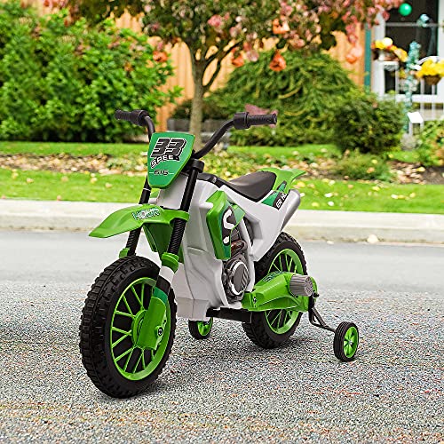 HOMCOM Moto Eléctrica para Niños de +3 Años 12V Moto de Juguete Infantil con 2 Ruedas de Equilibrio Velocidad Máx. 8 km/h Arranque Suave 106,5x51,5x68 cm Verde