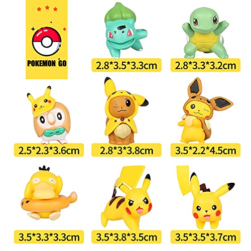 HONGECB Juego de Figuras de Poké, Pokémon Mini figuras para fiesta de cumpleaños Cupcake decorativas, Pikachu Battle Figures Cake Topper Tarta de Cumpleaños Decoración Juguete, Fiesta Temática Regalo