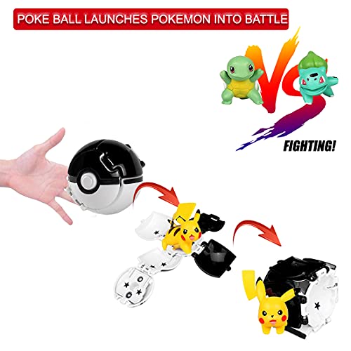 HONGECB Juego De Flip Ball Pikachu, Poké Ball y Figura, Pelotas para Lanzar con Figura, Mini muñecos Pokémon, Figuras de Acción, para Niños y Adultos Celebración de Fiestas, 4+1 Piezas