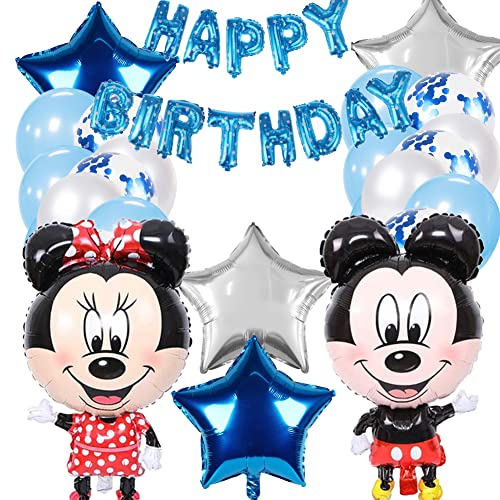 HONGECB Mickey Mouse Themed Decoraciones de Fiesta, Minnie Globos, Mickey Party Globos, Artículos de Fiesta de Mickey y Minnie, Globos de Confeti de Latex, Banner de feliz cumpleaños, 22 Piezas