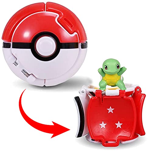 HONGECB Pokeball, Pokémon Ball, Mini Figuras de Pokemon, Poké Bolas Pokéball, Pikachu Jenny Turtle Toy Ball, Throw Pop Figuritas Ball Toy Set, para Adultos y Niños Fun Game Gift, 4 + 1 Piezas