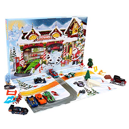 Hot Wheels- Calendario de adviento 24 días de Vacaciones llenos sorpresas con Coches y Accesorios (Mattel GJK02)