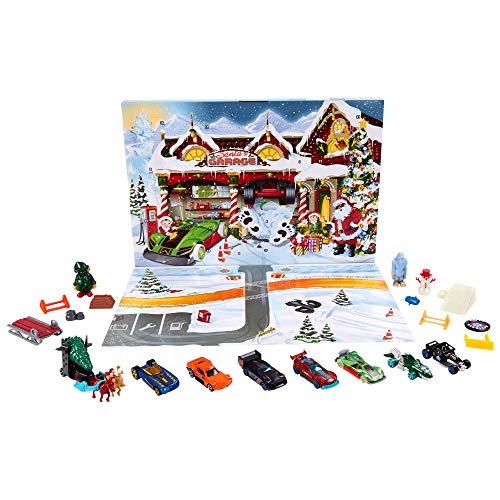 Hot Wheels- Calendario de adviento 24 días de Vacaciones llenos sorpresas con Coches y Accesorios (Mattel GJK02)