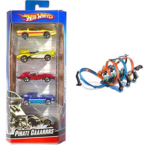 Hot Wheels Triple Looping, Pista de Coches de Juguete (Mattel FTB65) + Pack de 5 vehículos, Coches de Juguete (Modelos Surtidos) (Mattel 1806)