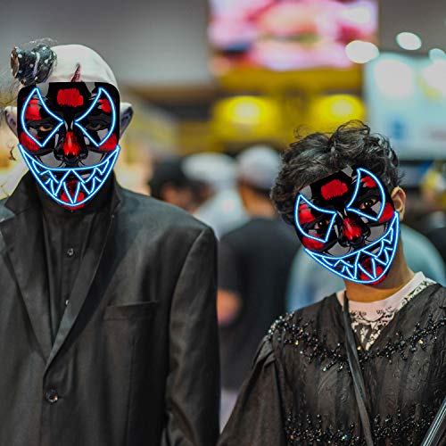 HUAQIN Máscara LED Venom para Halloween, con 3 modos de iluminación, para fiestas, Halloween, carnaval, cosplay, adultos y niños a partir de 5 años (azul)