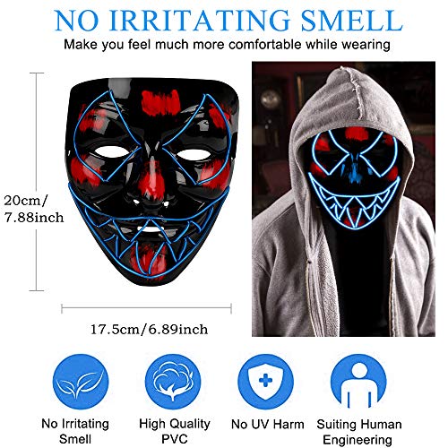 HUAQIN Máscara LED Venom para Halloween, con 3 modos de iluminación, para fiestas, Halloween, carnaval, cosplay, adultos y niños a partir de 5 años (azul)
