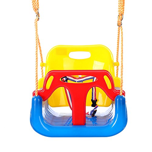 Huike Columpio infantil 3 en 1, asiento para bebé, ajustable, columpio de jardín para bebés y niños, con respaldo y cinturón de seguridad, columpio libre con cuerda de altura regulable