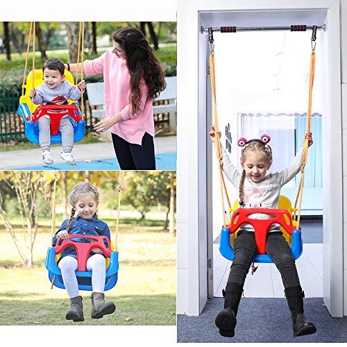 Huike Columpio infantil 3 en 1, asiento para bebé, ajustable, columpio de jardín para bebés y niños, con respaldo y cinturón de seguridad, columpio libre con cuerda de altura regulable