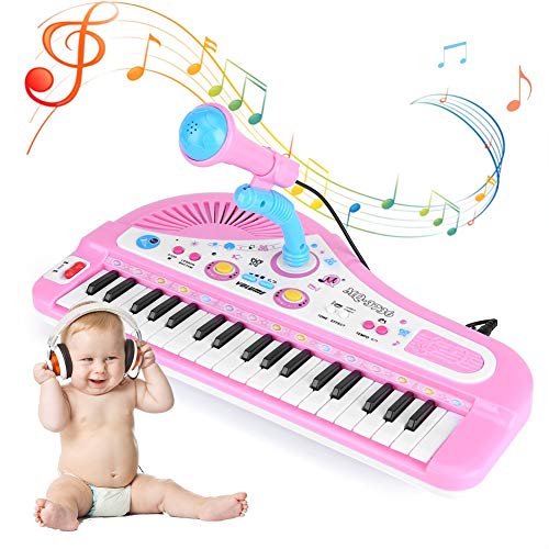 Infantil Electrónicos Teclado Piano con Micrófono 37 Llave Instrumento Juguete Bebé Regalo Entrega, color Aleatoria Azul Rosa