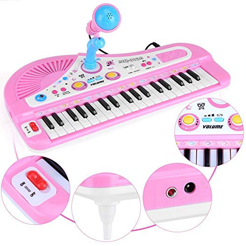Infantil Electrónicos Teclado Piano con Micrófono 37 Llave Instrumento Juguete Bebé Regalo Entrega, color Aleatoria Azul Rosa
