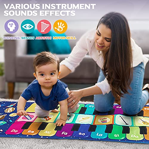 Innedu Alfombra Piano, Alfombra Piano para Niños, Cielo Estrellado Alfombrilla de Baile Estera Piano Mat Juguetes Educativos Alfombra Baile con 8 Instrumentos, 10 Canciones y 20 Teclas, 120 x 48 cm