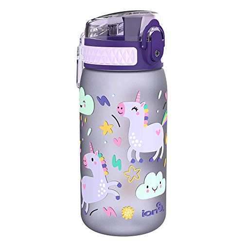 ion8 Botella Agua Niños Sin Fugas, Sin BPA, Unicornios