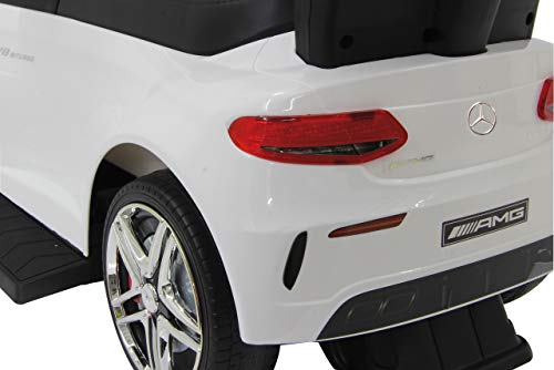 Jamara 460448 - Correpasillo Mercedes-AMG C 63 Blanco 3en1 – Antivuelco, Asiento en Piel sintética, Sonidos, Luces, Protección Lateral, Soporte con función de dirección