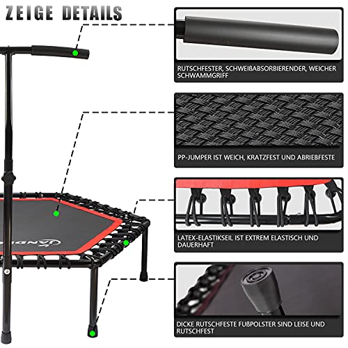 Jandecfit Fitness Trampolín,Trampolín Profesional Fitness de 48 Pulgadas Cama Elástica Fitness con Mango Ajustable para Uso en Exteriores e Interiores Adult Professional Gym，Peso Máximo 150 kg