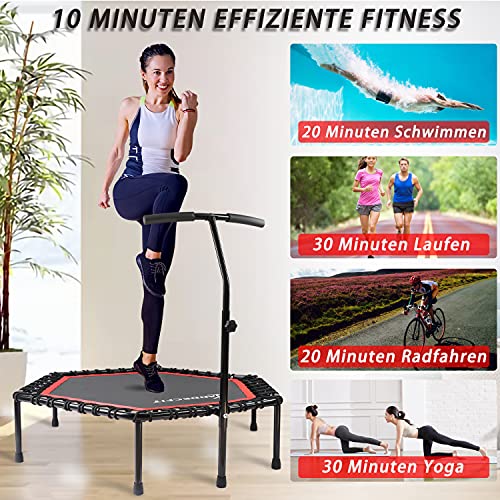 Jandecfit Fitness Trampolín,Trampolín Profesional Fitness de 48 Pulgadas Cama Elástica Fitness con Mango Ajustable para Uso en Exteriores e Interiores Adult Professional Gym，Peso Máximo 150 kg