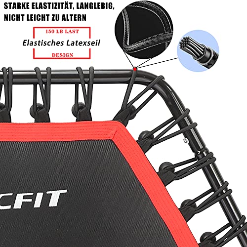 Jandecfit Fitness Trampolín,Trampolín Profesional Fitness de 48 Pulgadas Cama Elástica Fitness con Mango Ajustable para Uso en Exteriores e Interiores Adult Professional Gym，Peso Máximo 150 kg