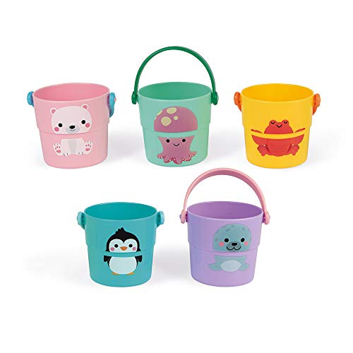 Janod - 5 Cubos de Actividades para el Baño - Juguete de Estímulo para Niños Pequeños - Manipulación y Destreza - Aprender Los Números - A partir de 10 Meses, J04724