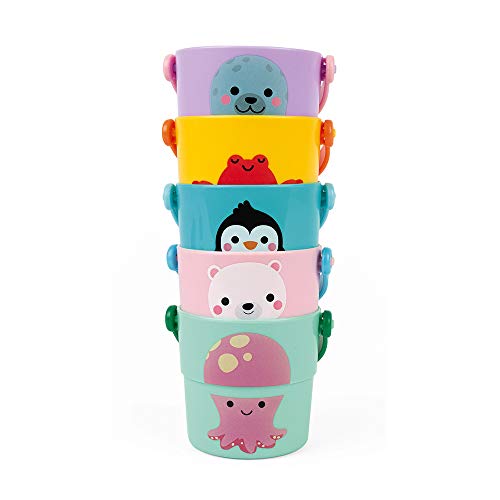 Janod - 5 Cubos de Actividades para el Baño - Juguete de Estímulo para Niños Pequeños - Manipulación y Destreza - Aprender Los Números - A partir de 10 Meses, J04724