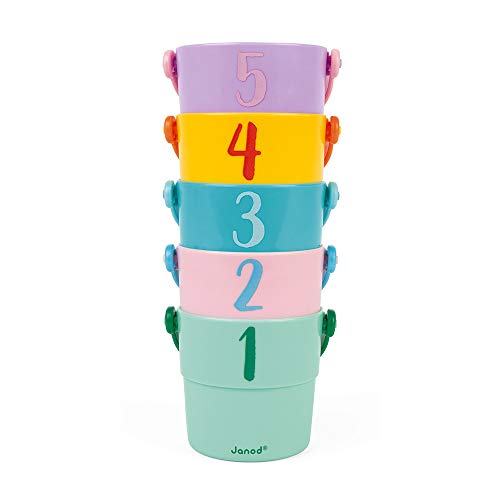 Janod - 5 Cubos de Actividades para el Baño - Juguete de Estímulo para Niños Pequeños - Manipulación y Destreza - Aprender Los Números - A partir de 10 Meses, J04724