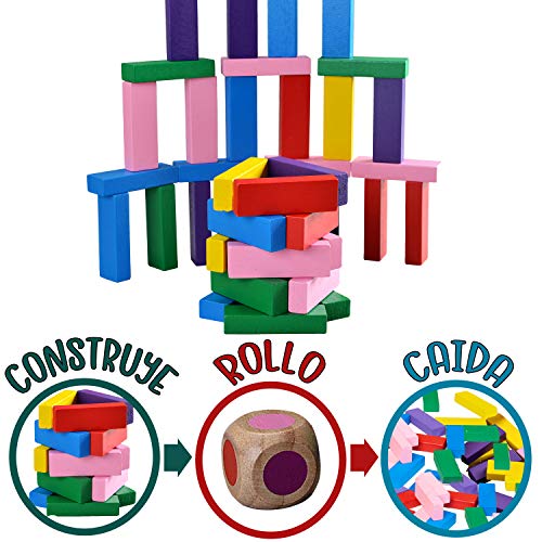 Jaques of London Tumble Tower - Multiusos 3 EN 1 - Juego Familiar / Bloques de construcción / Multicolor Tumble Tower - Calidad Juego de construcción de Jaques - Jugando Bloques Desde 1795