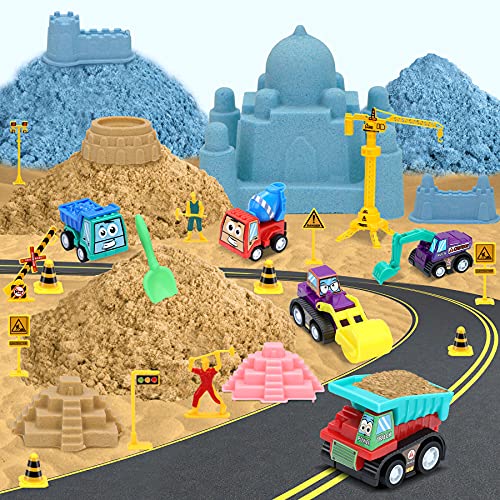 Joujou 41 PCS Juguete de Arena, Juguete Caja de Arena, Arena Play Sand Juguetes de Arena DIY Plegable Adecuado para Niños con Modelo y Camiones, Juguete de Interior para Niños Niñas 3 Años