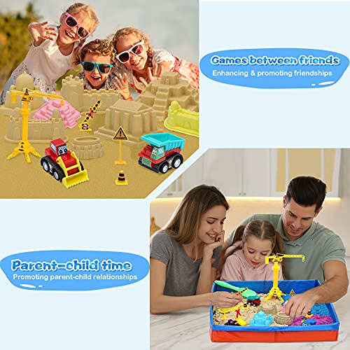 Joujou 41 PCS Juguete de Arena, Juguete Caja de Arena, Arena Play Sand Juguetes de Arena DIY Plegable Adecuado para Niños con Modelo y Camiones, Juguete de Interior para Niños Niñas 3 Años