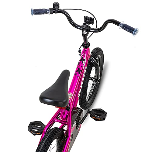 JOYSTAR Pluto - Bicicleta infantil de 20 pulgadas con freno de mano delantero y ruedines, soporte para 7, 8, 9 y 10 años, color rosa
