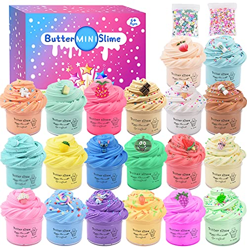 Juego de 20 kits de Fluffy Butter Slime con Slime blando Deja Fait, sandía roja, crema helada blanca, café azul, supersuave y antiadherente, juguete antiestrés para niños y niños