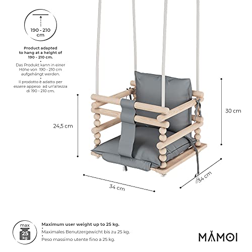 Juego de columpio para bebé, columpio de madera, ideal como columpio de bebé, columpio de jardín, columpio interior 2 en 1, columpio 3 en 1 que crece con niño, incluye cinturón de seguridad
