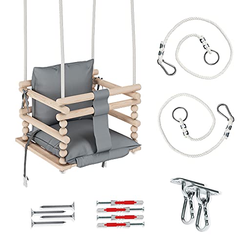 Juego de columpio para bebé, columpio de madera, ideal como columpio de bebé, columpio de jardín, columpio interior 2 en 1, columpio 3 en 1 que crece con niño, incluye cinturón de seguridad