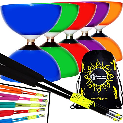 Juego de diábolo con rodamiento de Bolas Carousel + Fibra Diabolo Handsticks, Diabolo Cordel + Diabolos Bolsa de Viaje. (Azul Diabolo + Azul Palos de Mano)
